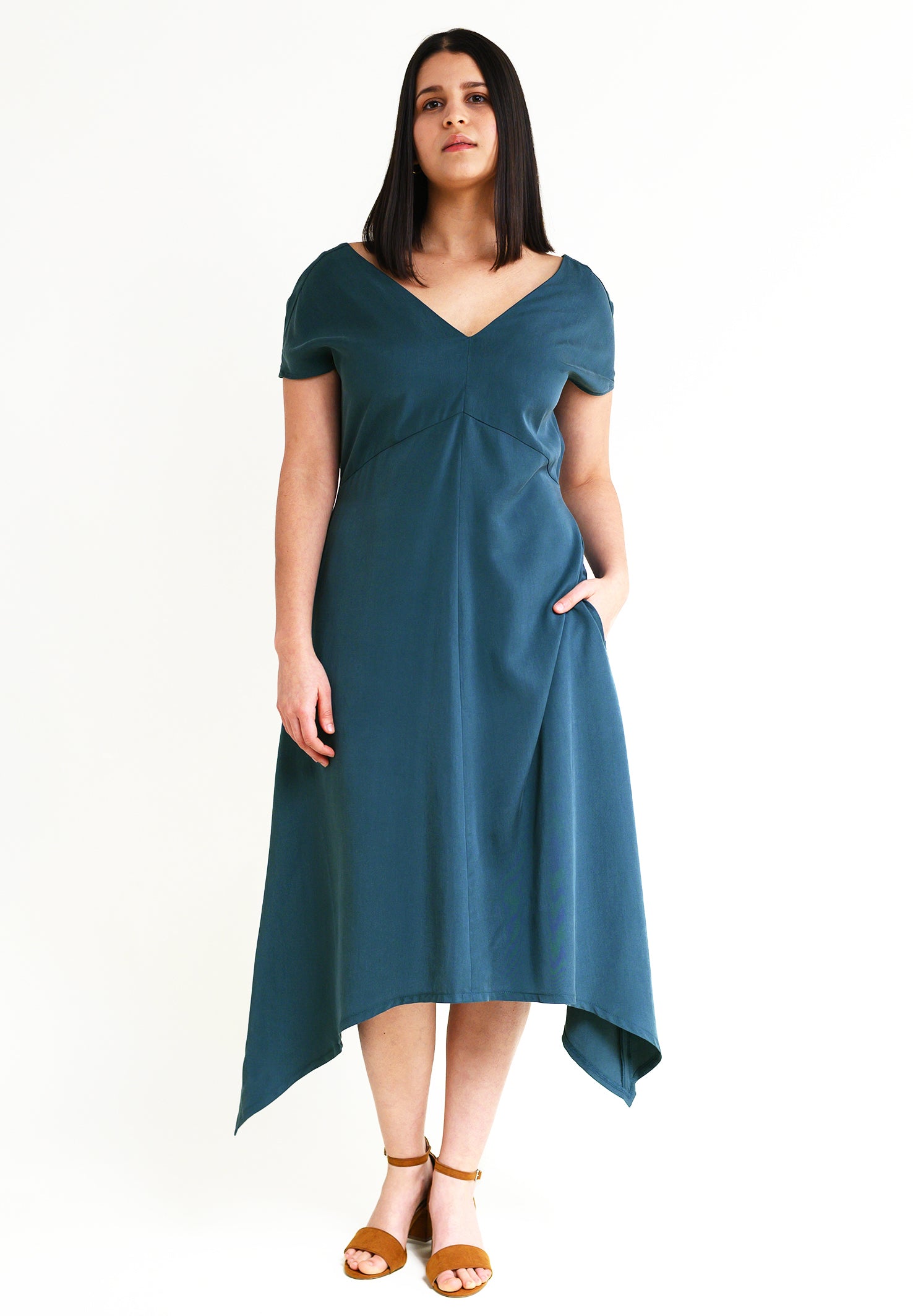 Midi dress KII-RAA in petrol made from Tencel