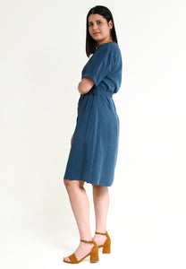 Knee-length summer dress with sleeves Ed-daa in petrol made from 100% Tencel 