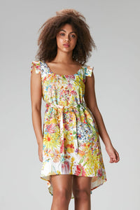 Gelbes Sommerkleid aus Tencel und Bio Baumwolle mit Blumenmuster