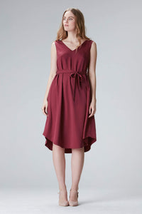 Weinrotes Tencel Midikleid für Damen