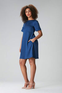 Summer dress with sleeves "Loo-Laa" in blue made of Tencel