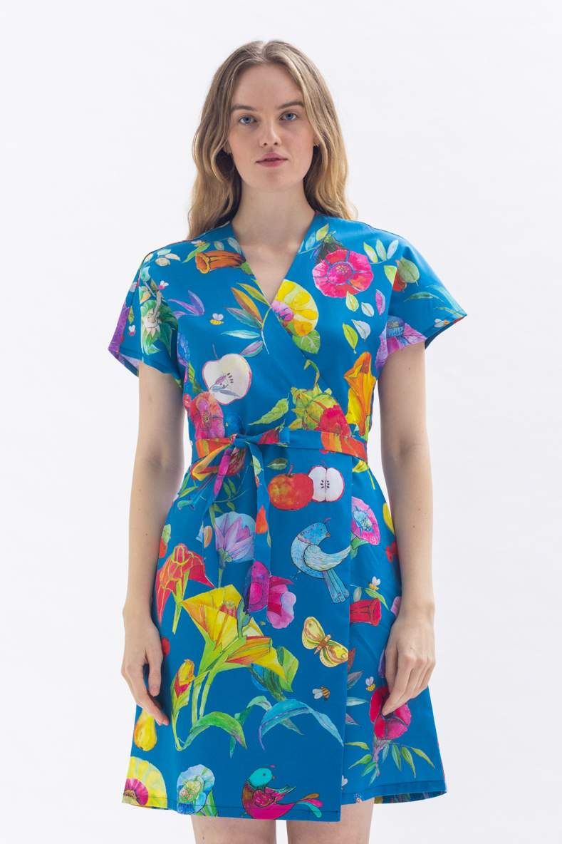 Wrap dress "GII-SA" made of lyocell and cotton with a floral pattern 