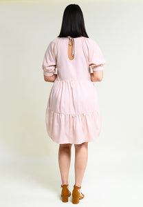 Knee-length summer dress with flounces "MEE-TA" in soft pink made from 100% Tencel 