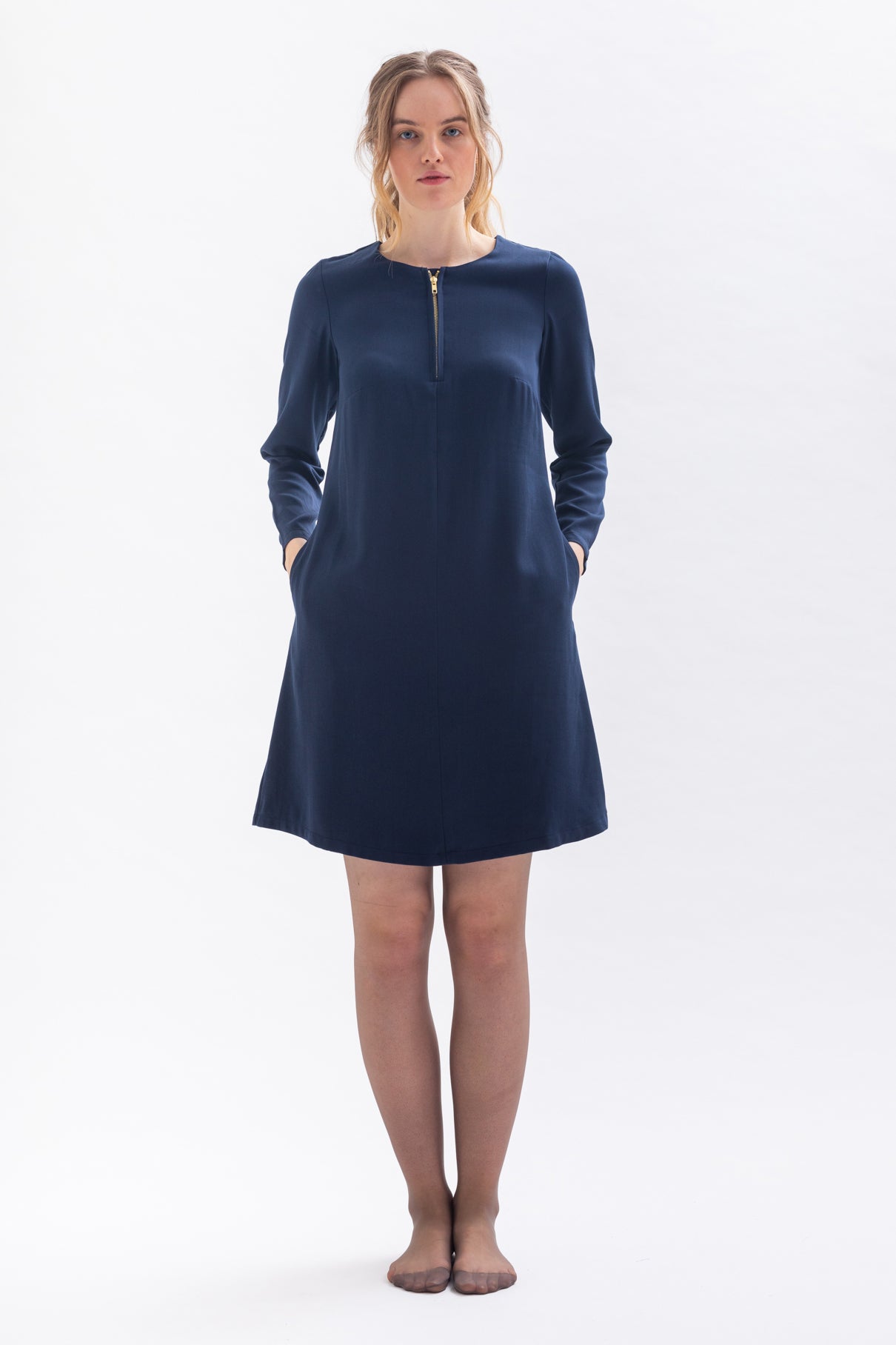 A-linen dress "KLAA-RA" in blue made of Tencel