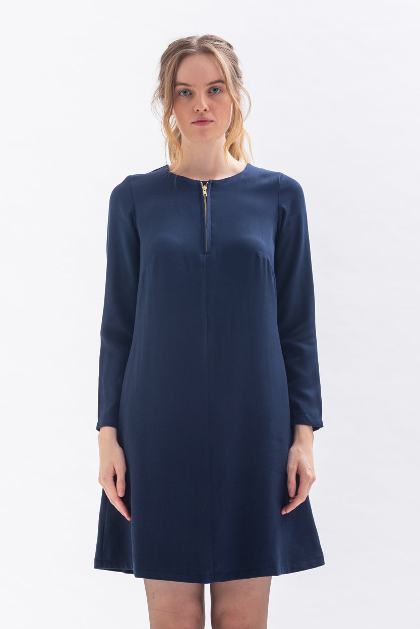 A-linen dress "KLAA-RA" in blue made of Tencel