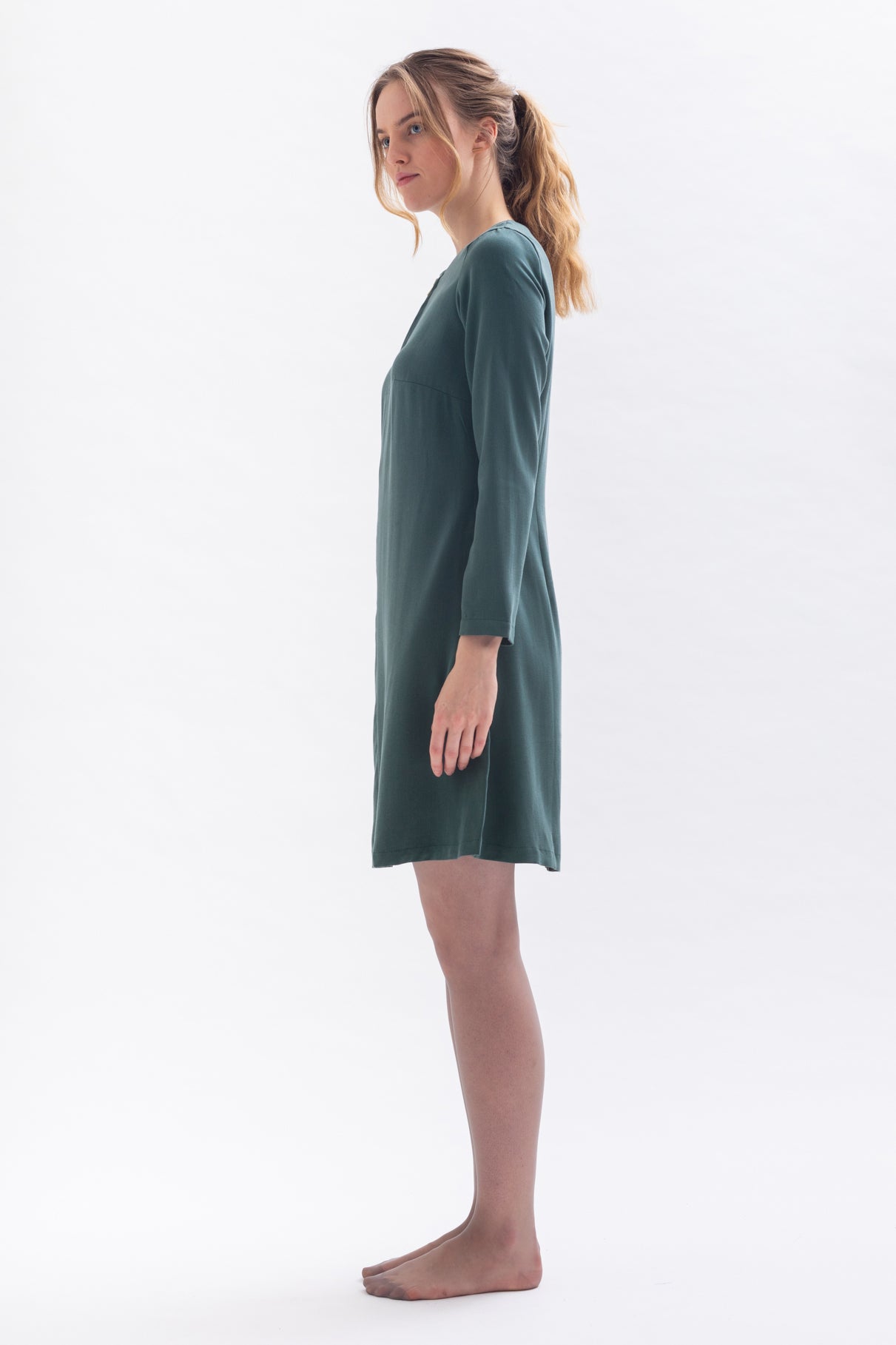 A-linen dress "KLAA-RA" in green made of Tencel