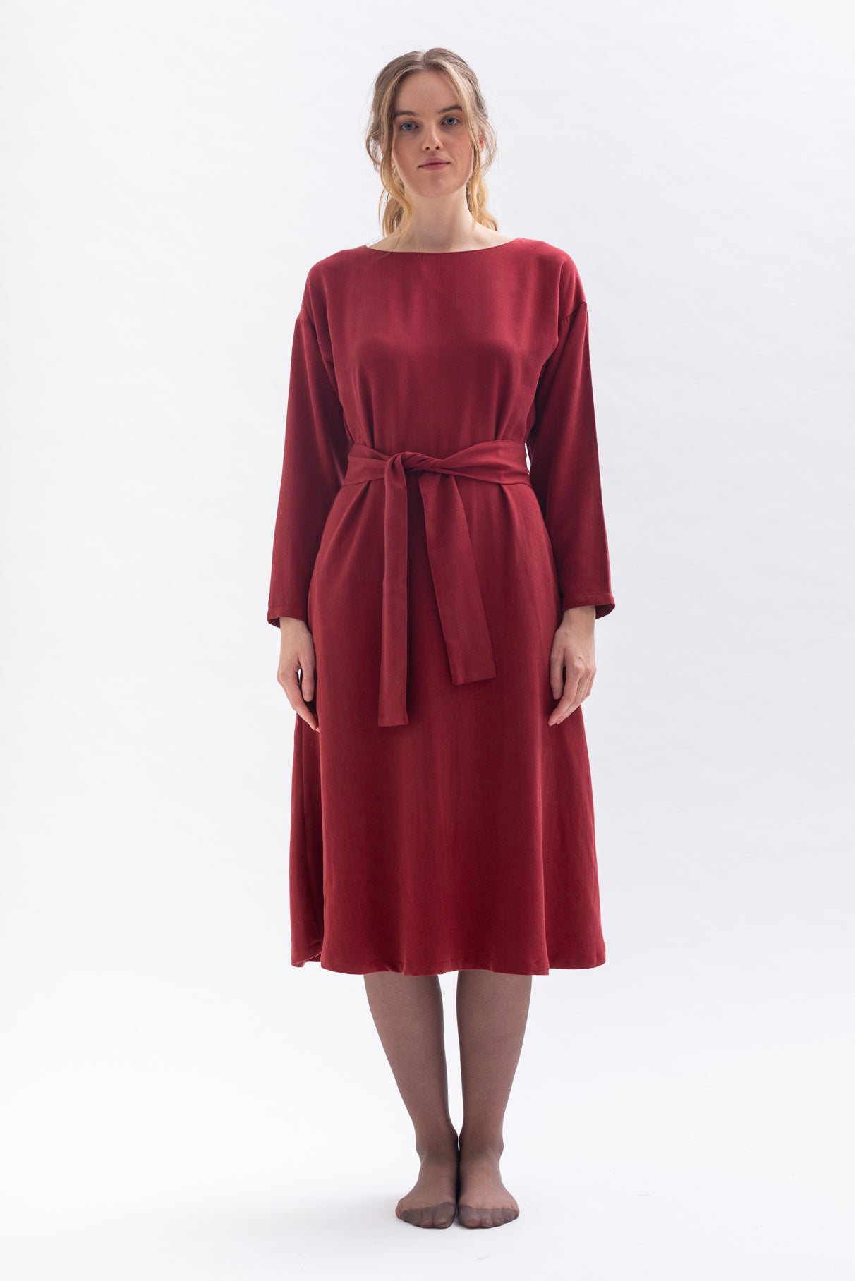 Midi dress "FRAN-CESS" in merlot red made of Tencel