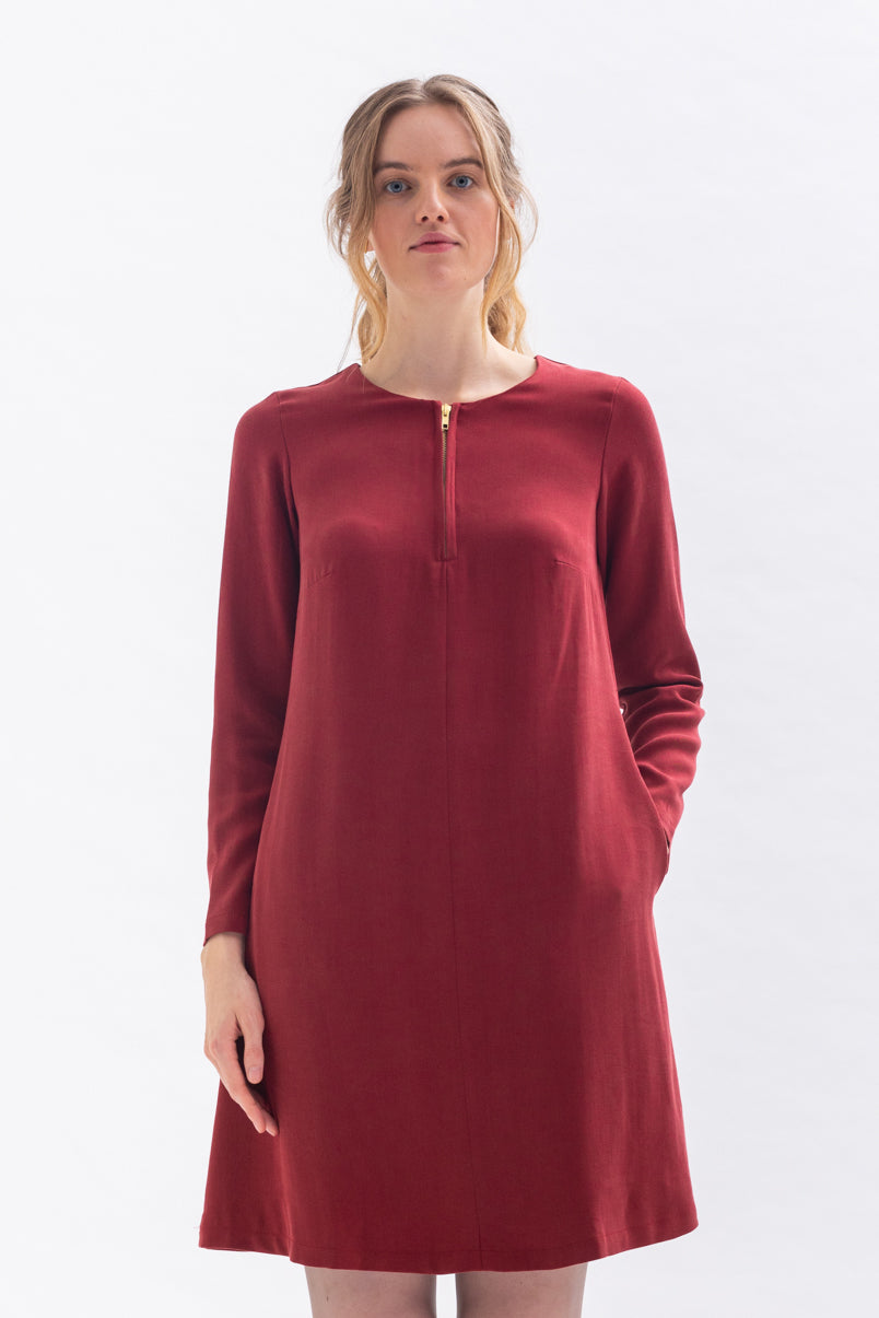 A-linen Kleid KLAA-RA - merlotrot