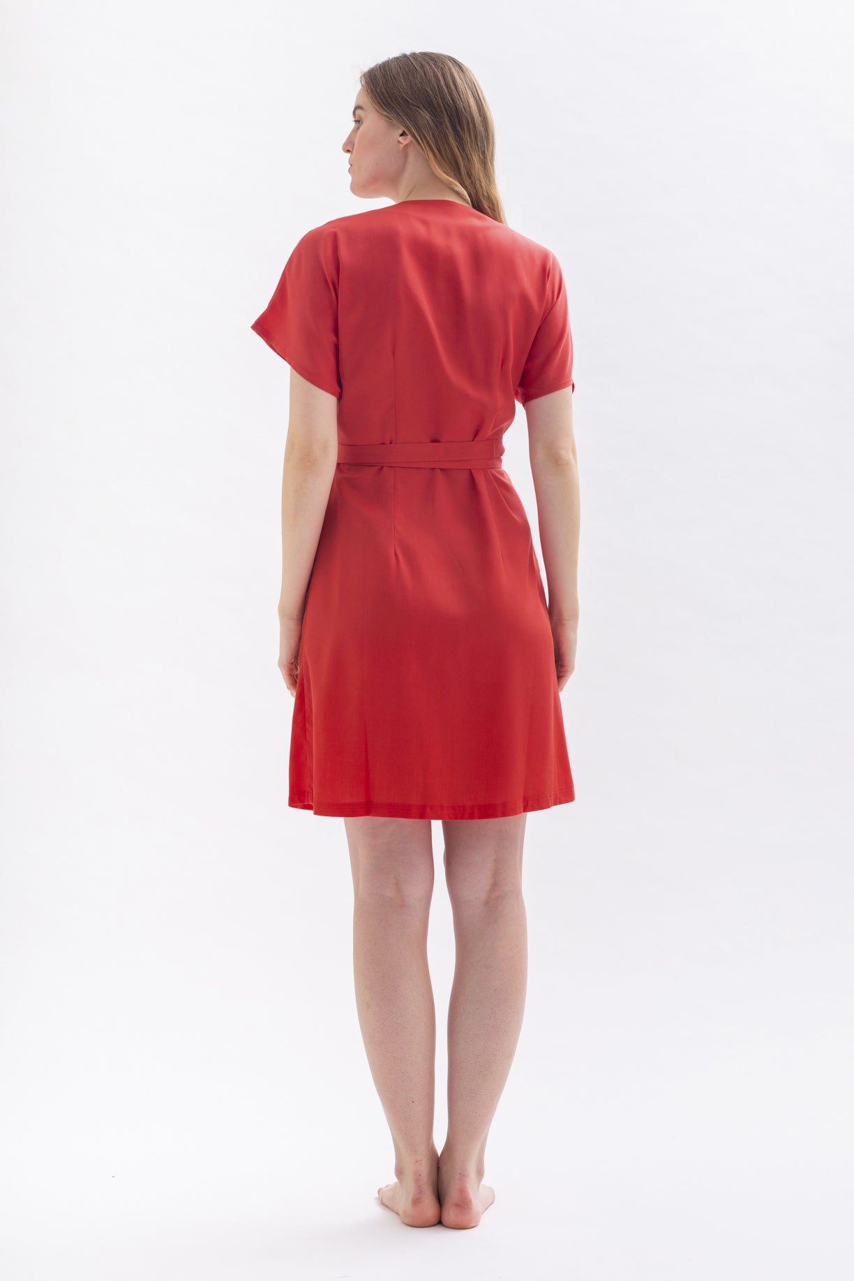 Wrap dress "CAAR-MEN" in red made of Tencel