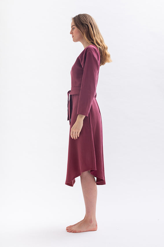 Midi dress “DIA-NAA” in burgundy made of Tencel 