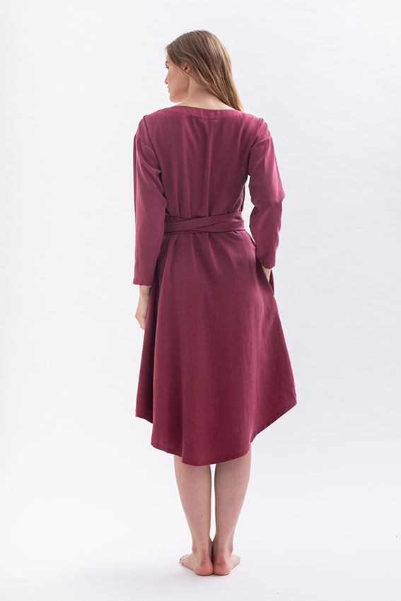 Midi dress “DIA-NAA” in burgundy made of Tencel 